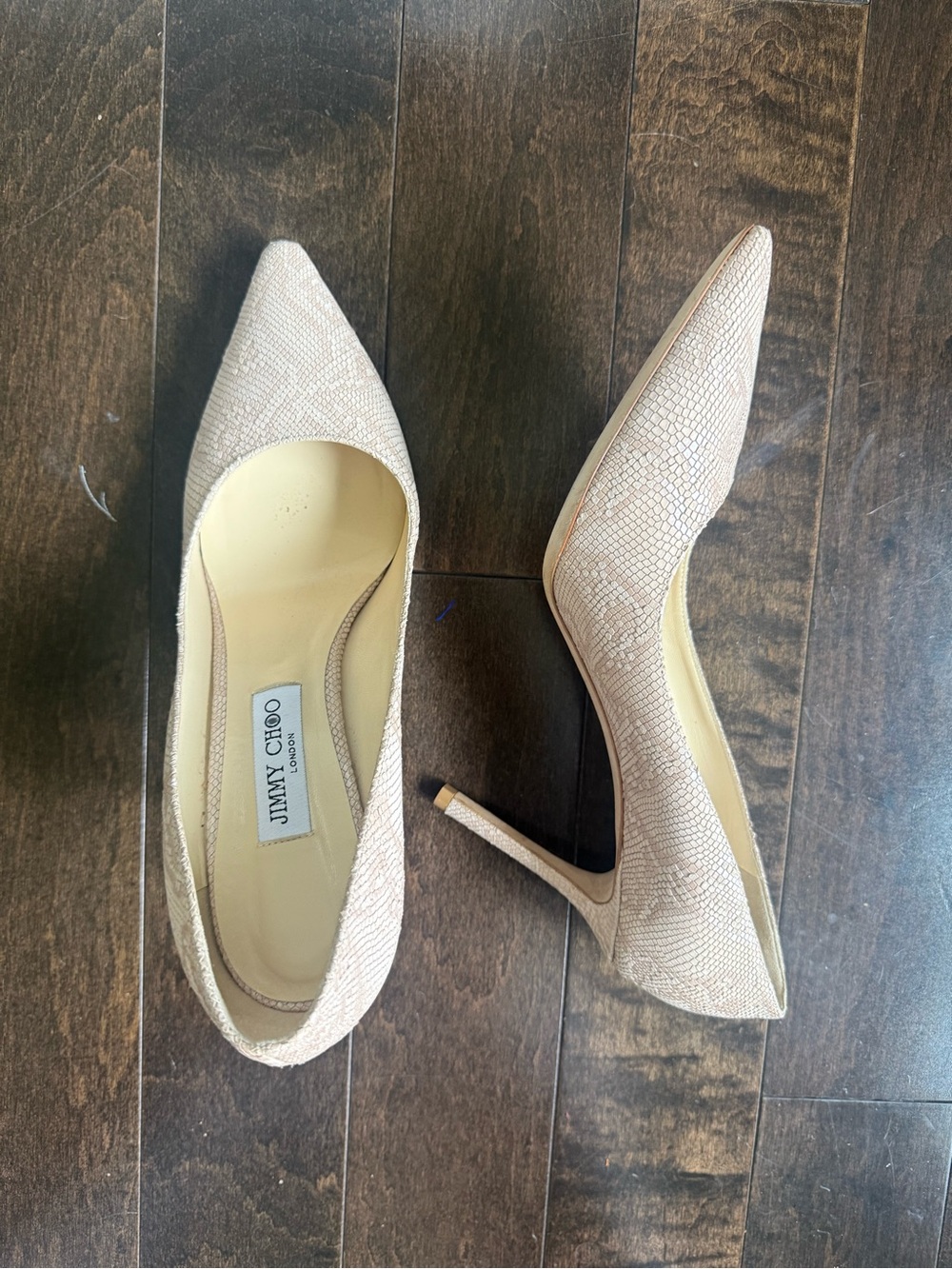 Jimmy Choo Romy 85 Nude Textured Pointed-Toe Stiletto Pumps